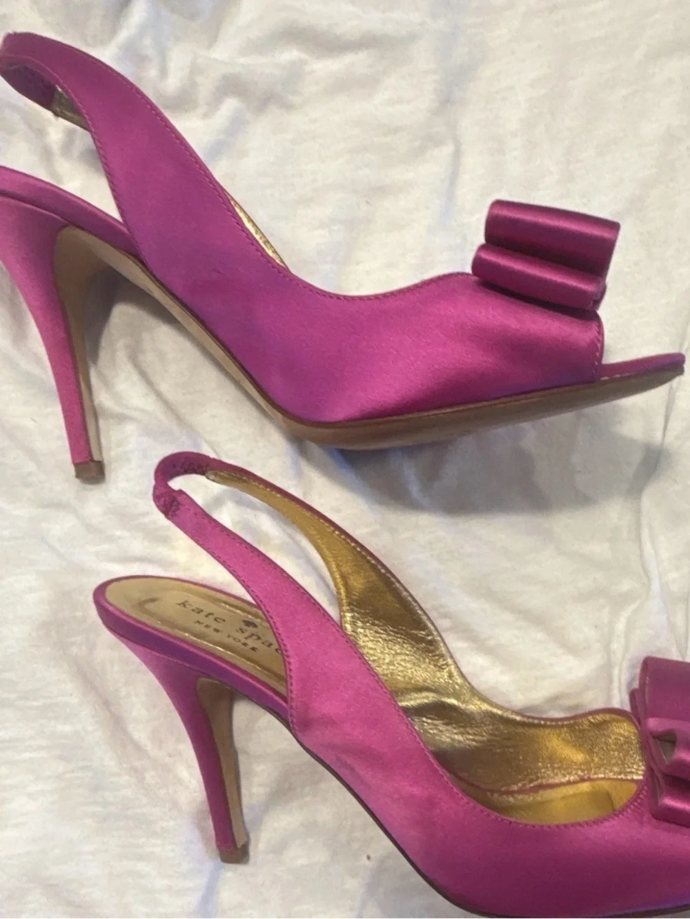 kate spade Pink Satin Slingback Peep-Toe Bow Heels
